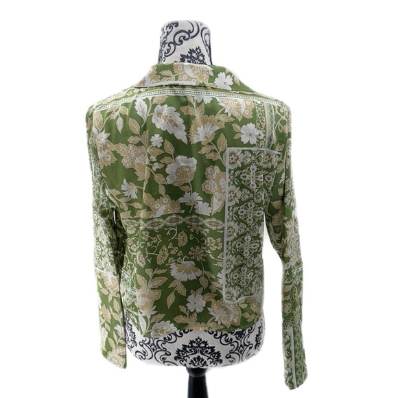 Nordstrom Deep Lime Silk-like Long Sleeve Patch Green Floral Blouse - Picture 11 of 13